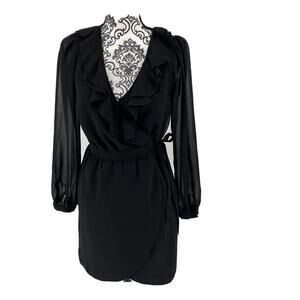 ASOS Black Ruffle Long Sleeve Wrap Dress. Size 4. Fun, Flirty, Sexy